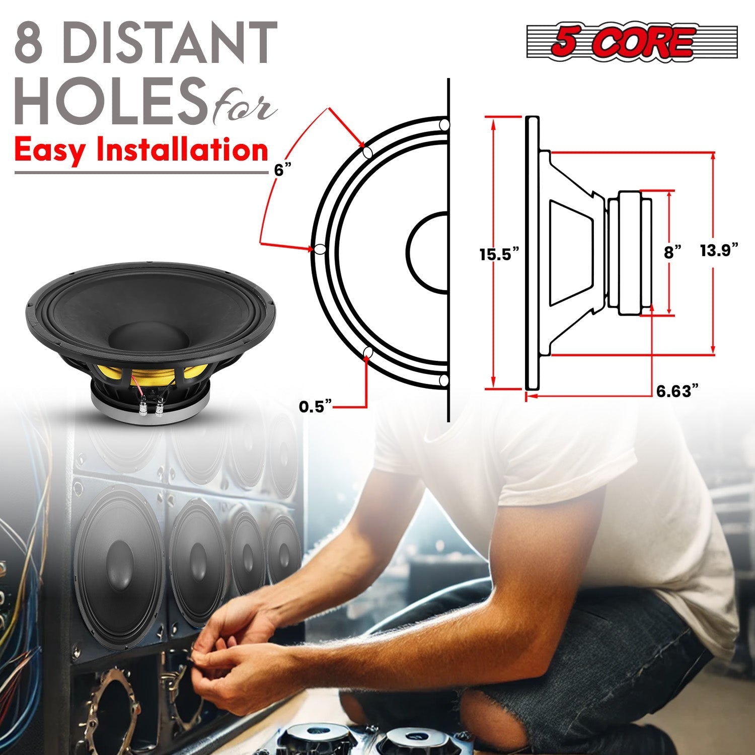 5Core 15 Inch Speaker 2000W Peak 8 Ohm Aluminum Frame Replacement DJ